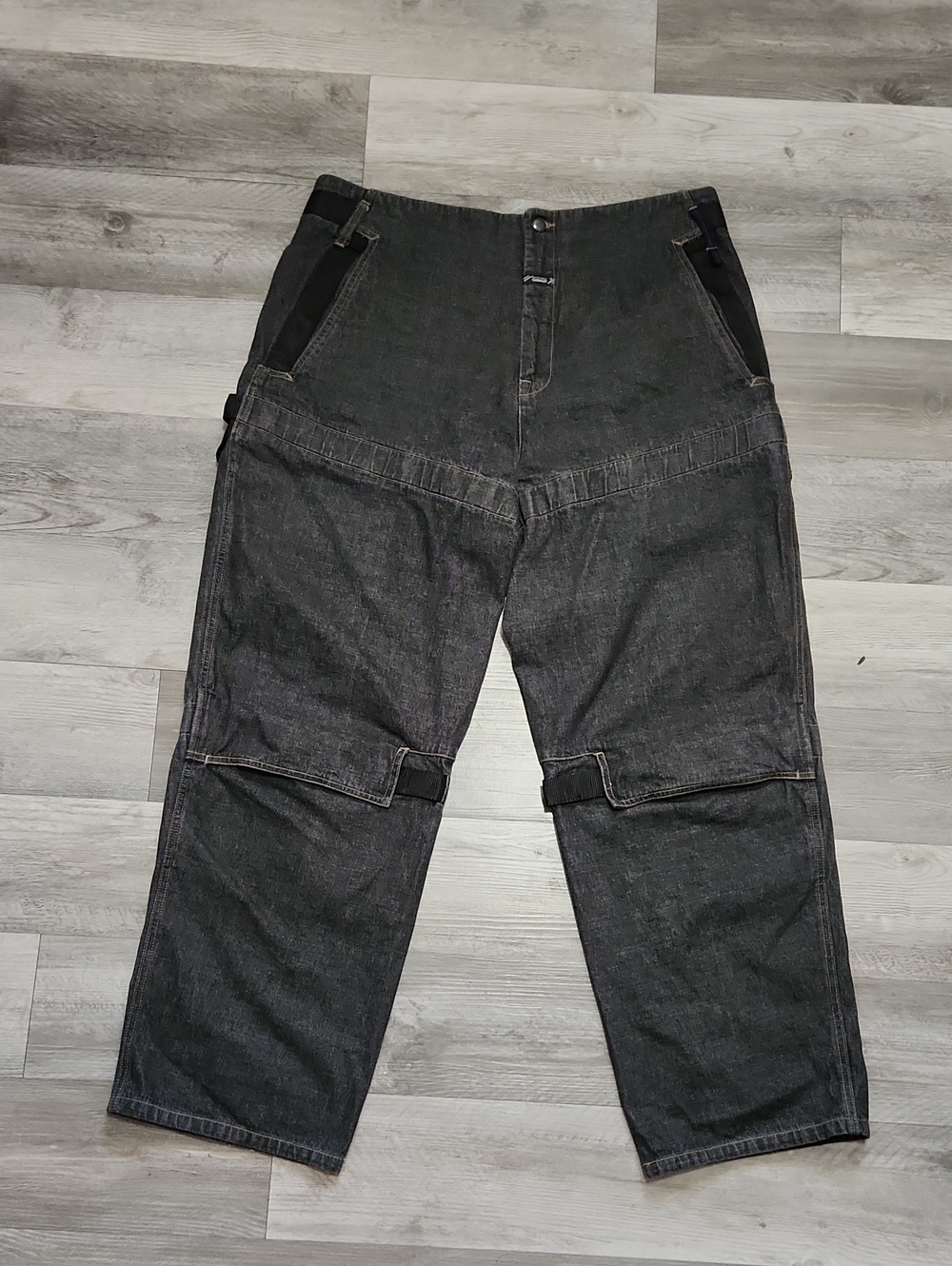 Vintage Marithe François Girbaud Black Shuttle Strap Piped Denim Jeans  Size 40
